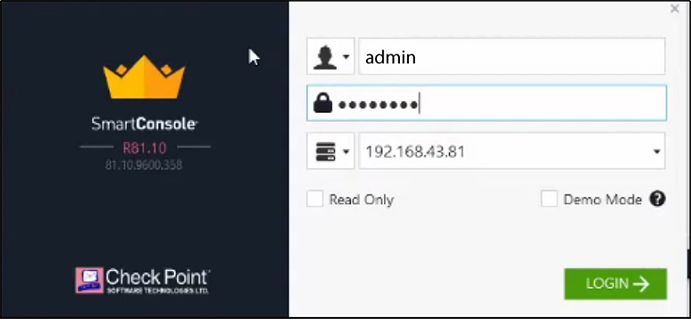 Login to Checkpoint Smart Console